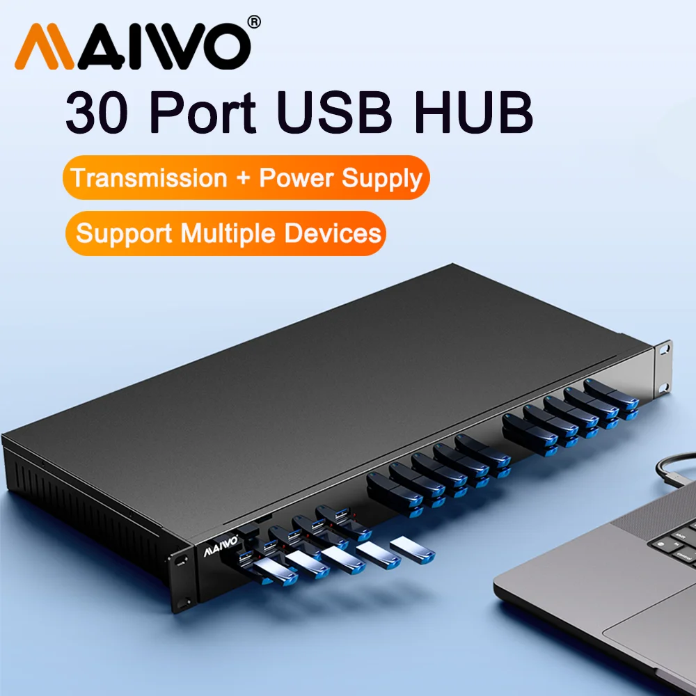 

MAIWO 30-портовый USB-концентратор USB 3.0, разветвитель 5 Гбит/с, передача данных промышленного класса для ПК, поддержка нескольких устройств, флэш-память/кописа/тест