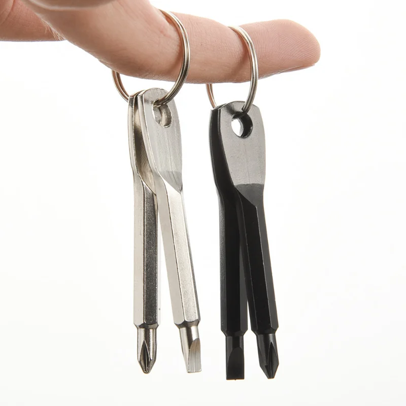 1set Mini Screwdriver Pocket Key Ring Repair Hand Tool Multi Gadget Portable Keyring Key Chain Hike Outdoor Slotted Screwdriver