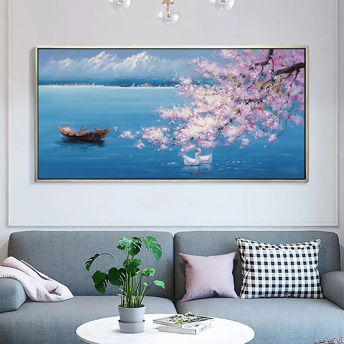 Abstract Cherry Blossoms Landscape Hand-painted Oil Painting Large Original Chinese Style Flowers Painting Living Room Wall Art