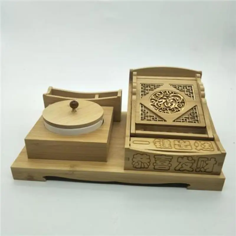 Creative Bamboo Production Press Eject Cigarettes Press To Pop Out The Cigarette Case Box Ceramic Ashtray With Lid