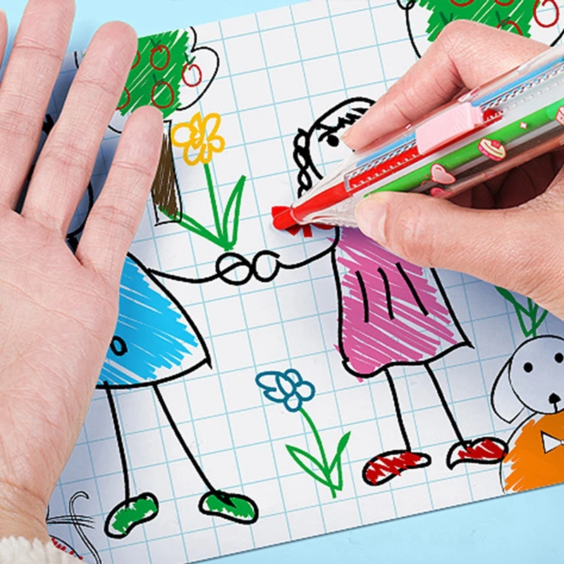 8 In 1 Multi Color Crayon Rotating Pressing Kids Graffiti Crayon Kids Art Class For Student Multipurpose Writing Drawing Pen