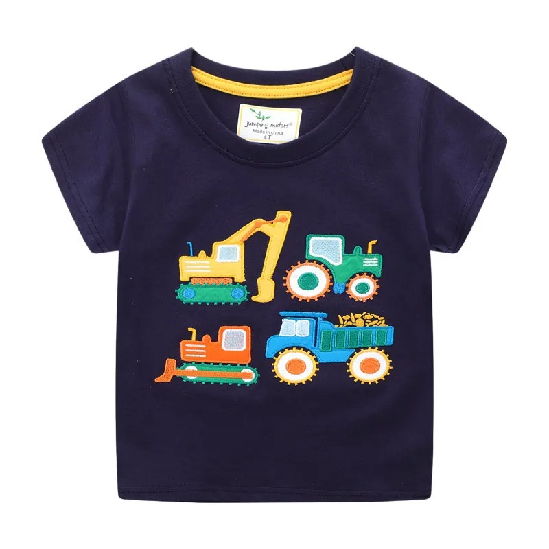 Jumping Meters 2-7T New Arrival Boys T Shirts For Summer Cars Cartoon Cars Embroidery Toddler Kids Tees Baby Tops Clothes