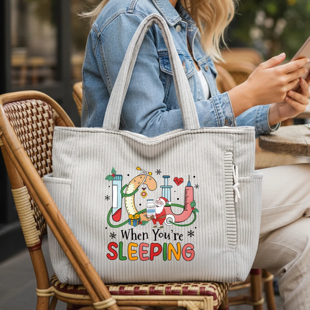 

Повседневная вельветовая сумка-тоут с застежкой-молнией, большой вместимостью и фиксированным плечевым ремнем для женщин