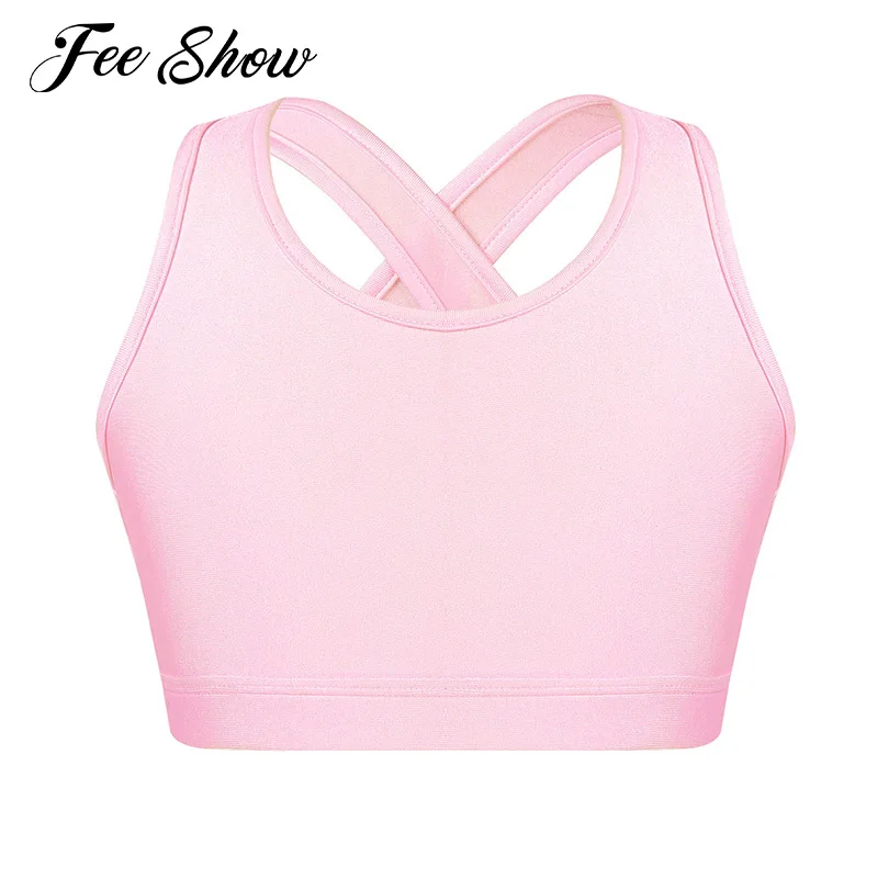 

New Kids Girls Solid Color Sports Dance Top Gym Fitness Yoga Bra Top Sleeveless Shockproof Running Vests Cropped Top Sportswear