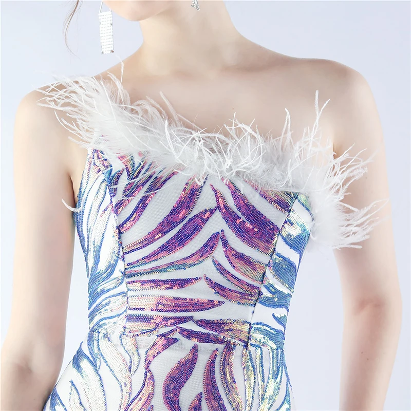 Ropa de verano para mujer, Sexy, un hombro, plumas, lentejuelas, elegante, fiesta de noche, cóctel, ocasión Formal, vestidos de boda para graduación