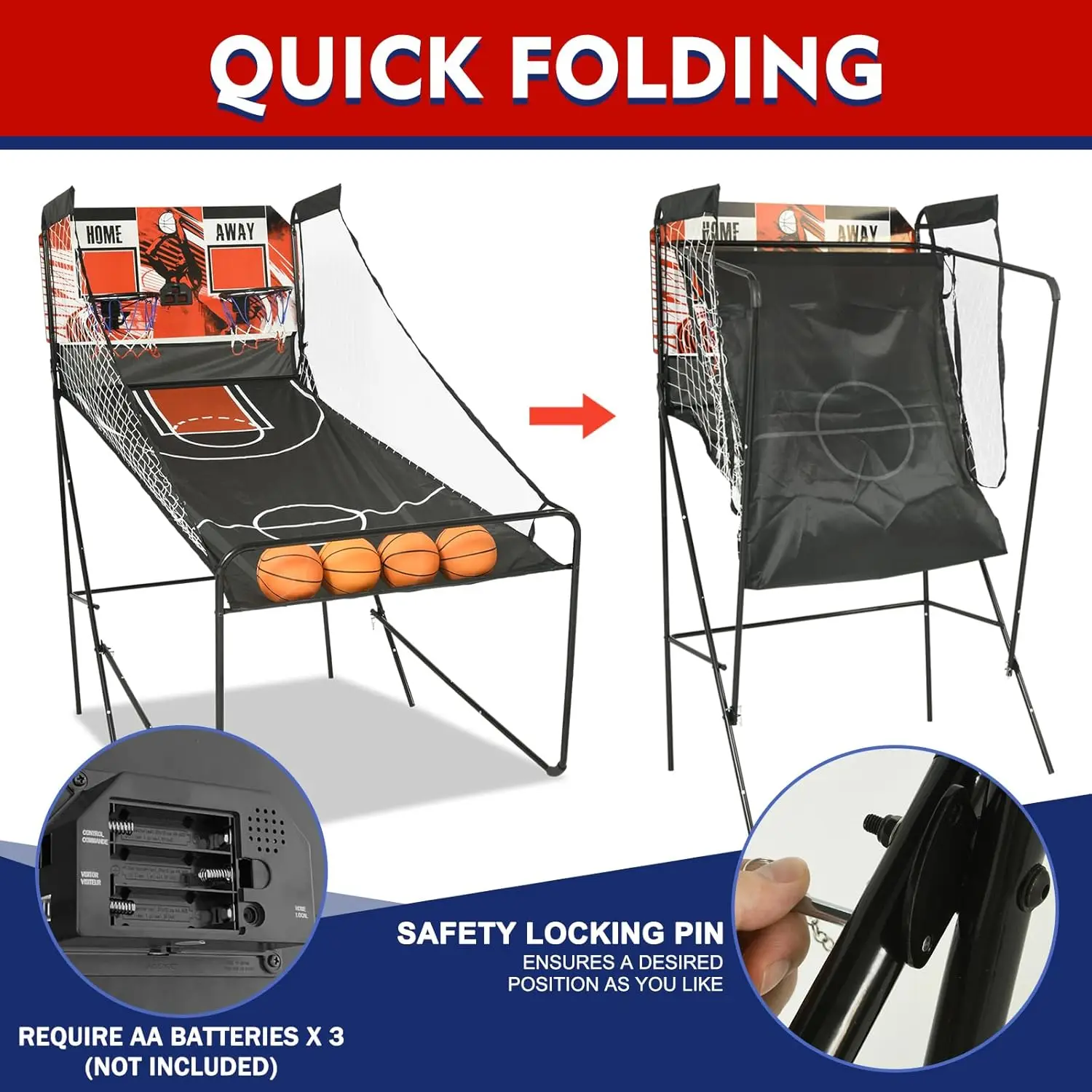 Dual Shot Electronic Arcade Basketball Game Premium 2-Player Foldable Indoor Training Equipment with 4 Balls and 2 Hoops