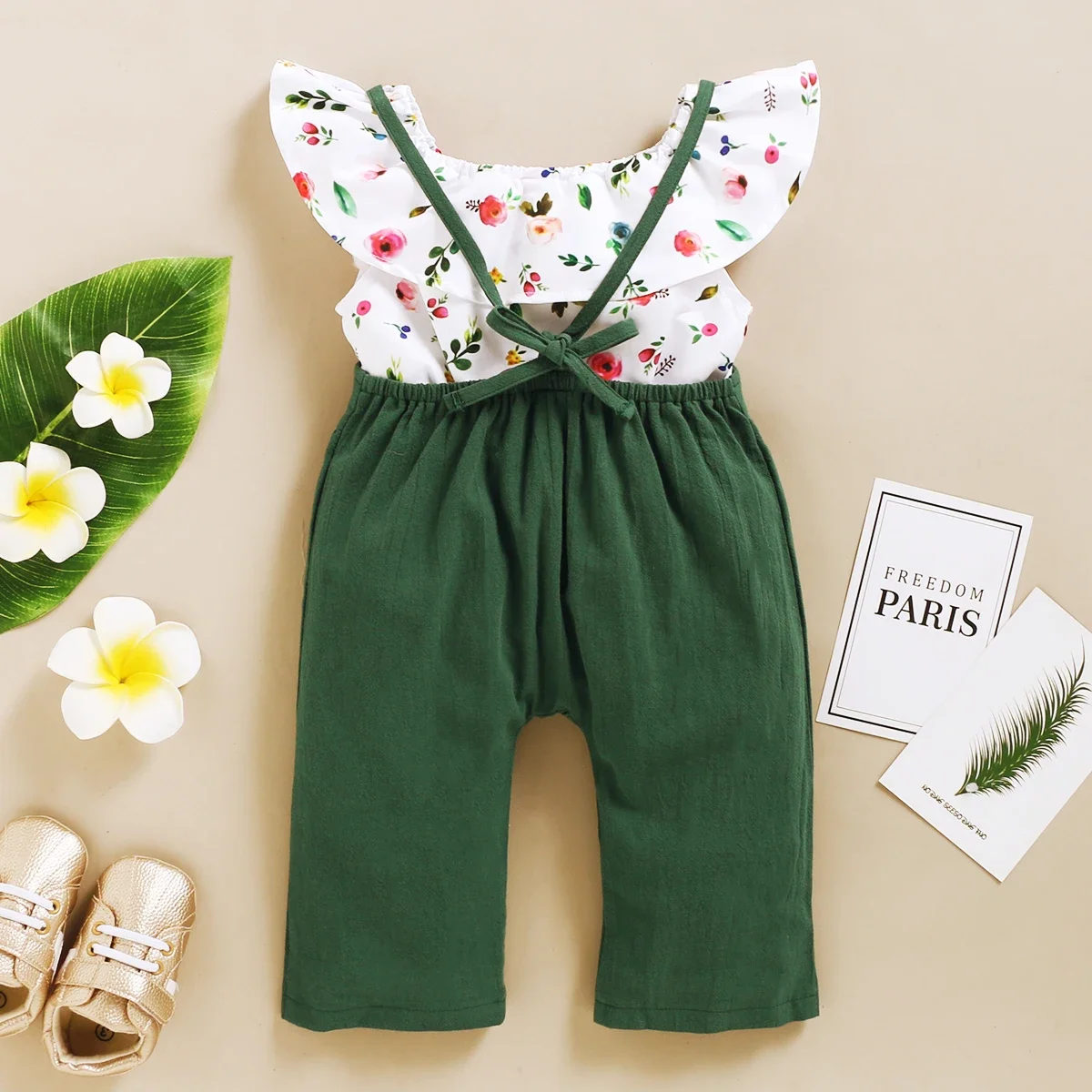 1-5Years Toddler Girl Clothes Set Floral Print Lotus Leaf Sleeve Top+ Suspender Pant Summer Fashion  2PCS Outfits for Kids Girl