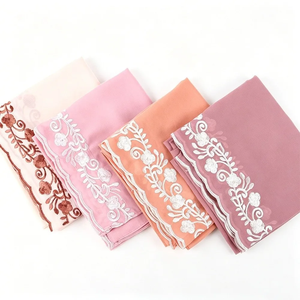 Elegant Sheer Chiffon Scarf Lightweight Breathable Head Wrap Long Wrap Scalloped Edge Lace Trim Shawl Office Outfit