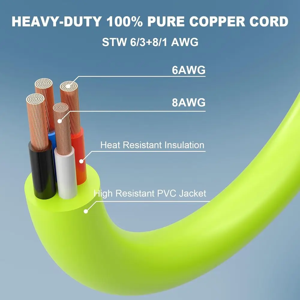 50 Amp Generator Cord, 50 eet 50A RV Extension Cord with Locking Contor NEMA 14-50P to SS2-50R Heavy Duty STW 6/3+8/1 AWG Gauge - view 3