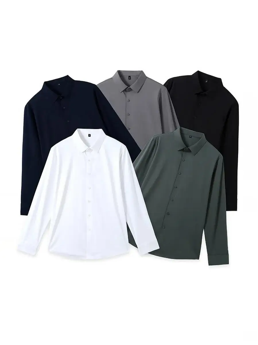 

New Advanced Iron-Free Anti-Wrinkle Elastic Slim Fit Busin Casual Collared Long Sve irt for Men Autumn Winter Base irt