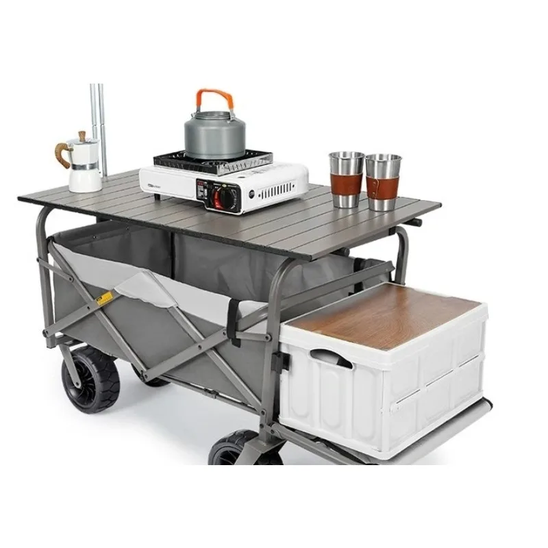 

Outdoor foldable camping cart table board camping trailer tent stall hand pull picnic camper trolley