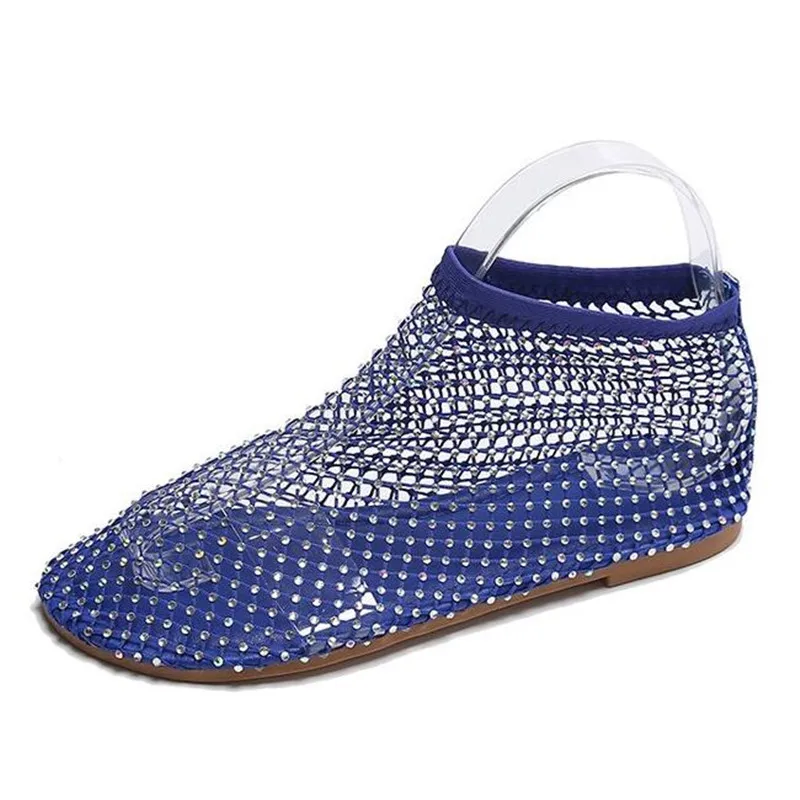

New Women Luxury Brand Round Toe Flat Bottom Sandals Hollow Short Boots Water Diamond Sexy Flat Bottom Shoes Sandalias De Mujer