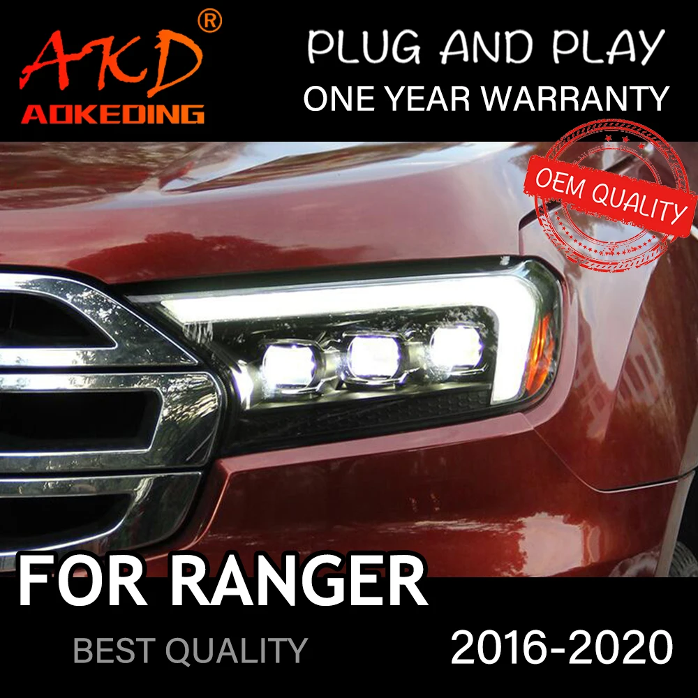 Headlight For Ford Ranger 2016-2020 Car автомобильные товары LED DRL Hella 5 Xenon Lens Hid H7 Thunder Everest Car Accessories