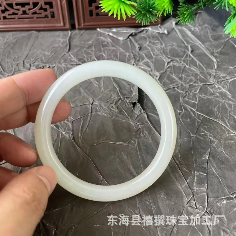 Natural Hotan White Jade Beauty Bangle, Slim Round Design, Fashionable And Versatile