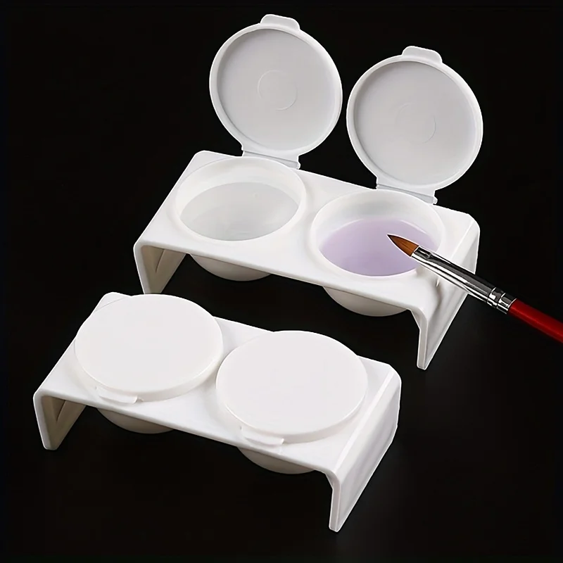 

1pc Double Cup Plastics Nail Art Cup Bowl, Soaking Dish, Dappen Dish With Lids For Mixing