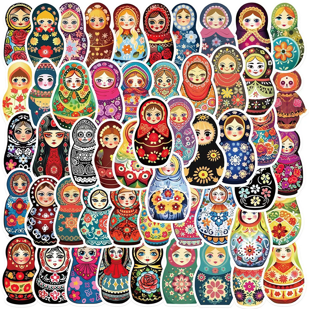 10/30/50PCS Funny Matryoshka doll Stickers Kids Toy Gift DIY Wall Bike Luggage Laptop Cartoon Decoration Sticker Wholesale