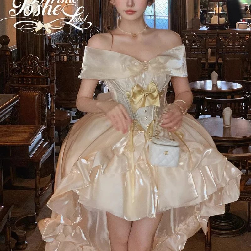 

Handmade High Quality French Sweet Lolita Princess Mini Birthday Party Wedding Dresses Photography Clothing Coronation Dress