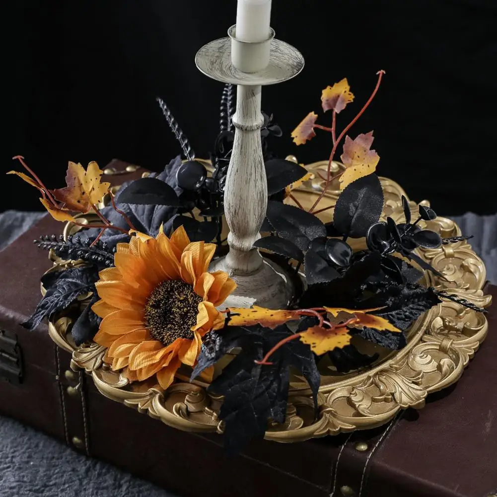 

Halloween Candle Ring Garland 10 Inch Artificial Leaves Sunflower Maple Leaf Wreath for Pillar Candle Holder Wedding Home Tablet
