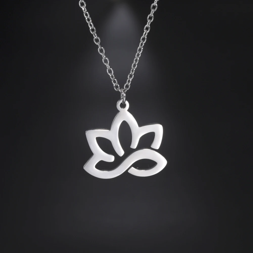 Skyrim Hollow Flower Lotus Flower Pendant Necklace for Women Yoga Chakra Amulet Necklaces Stainless Steel Buddhism Jewelry Gifts