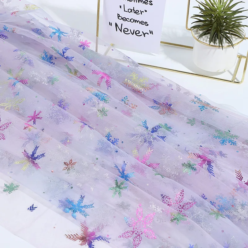 

Gradient Rainbow Snowflake Organza Fabric for Christmas Decoration Doll Children's Clothing Cape Soft Fabric