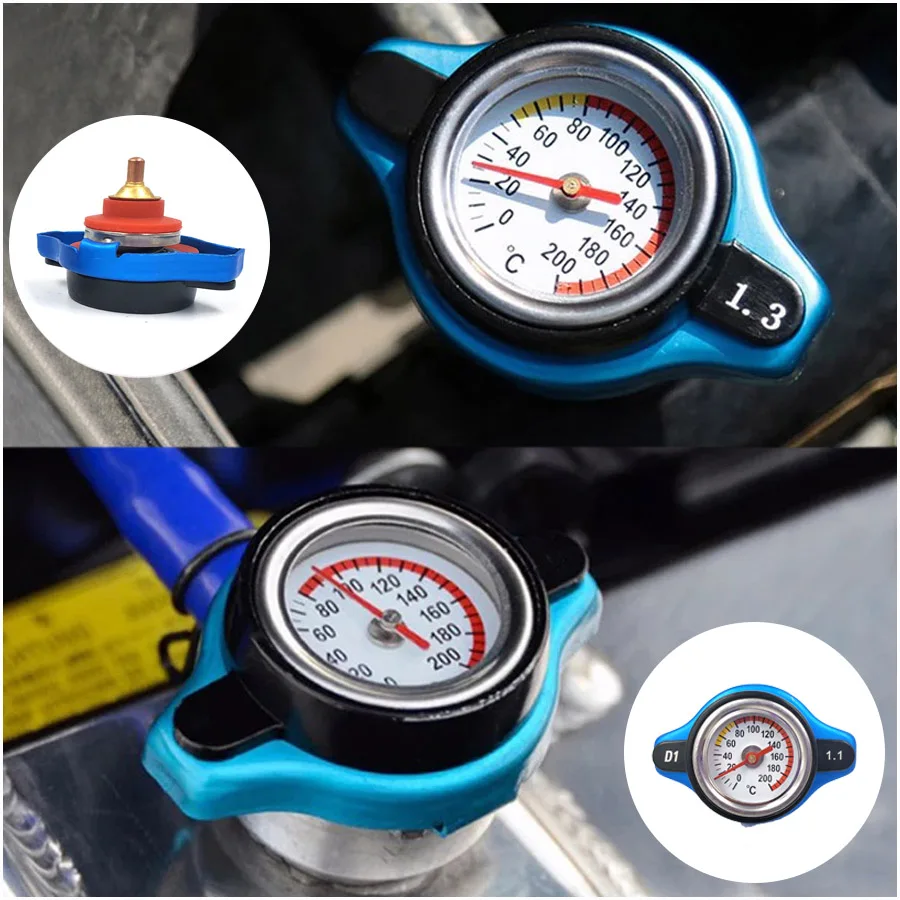 Racing Car Motorcycle Small Size Thermost Radiator Cap Tank COVER + Water Temp gauge 0.9BAR or 1.1BAR or 1.3 BAR Cover