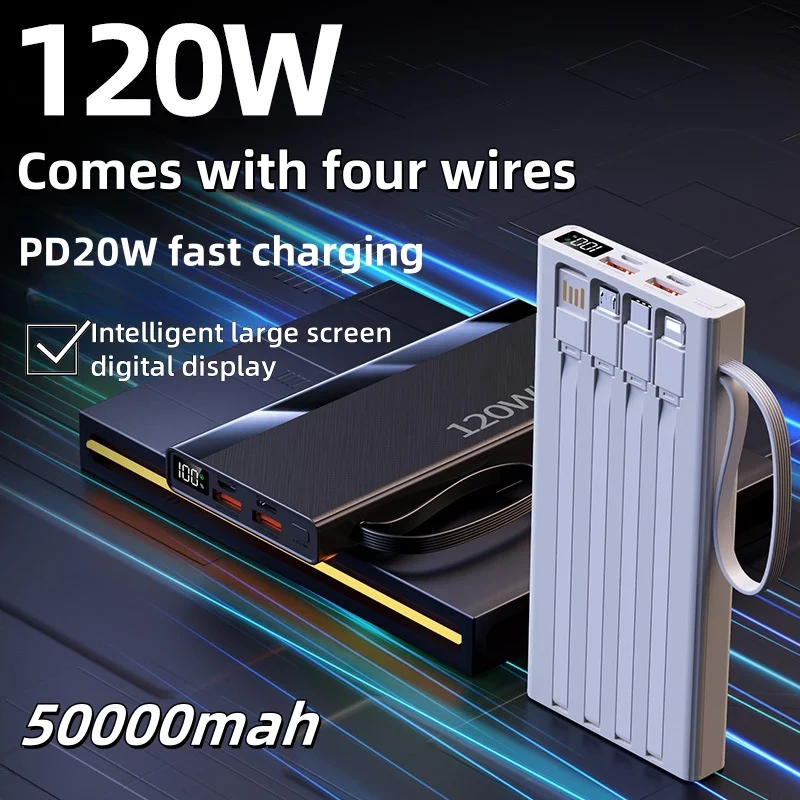 NEW Power Bank For Xiaomi 50000mAh 120W Super Fast Charging Battery High Capacity Digital Display Power Bank