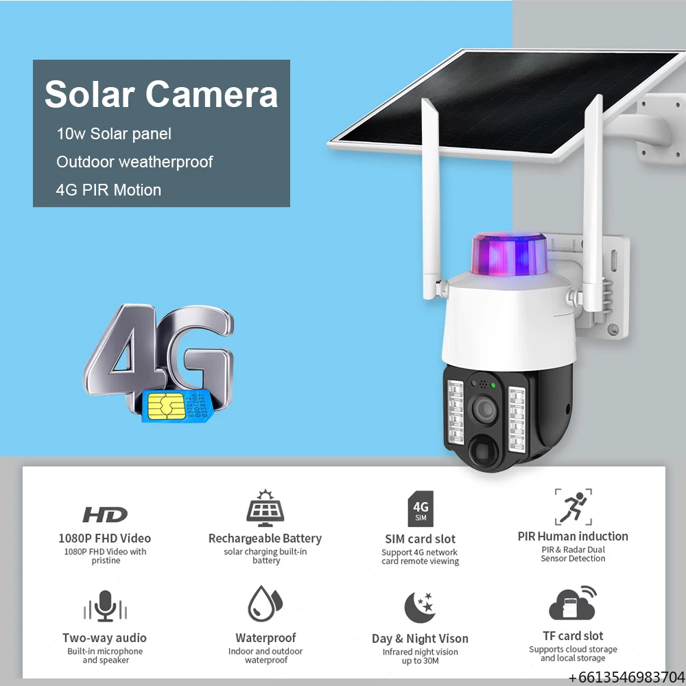 

4G PTZ Security Camera Wireless Surveillance 10W Solar Panel Camera Battery Powered Motion Detection Motion 24/7 Recording