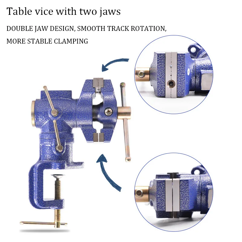 Double Jaw Table Vise Swivel Base 360 Heavy Duty Degree Clamp Jaw Work Bench Vise Clamp Milling Metalworking Vice Tools