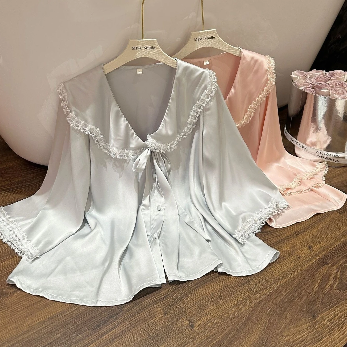 Two Piece Pajamas Sets Women Rayon Nightwear Pyjamas Home Clothes Summer Sleepwear Nightsuits Lingerie Lapel Pijamas Suit