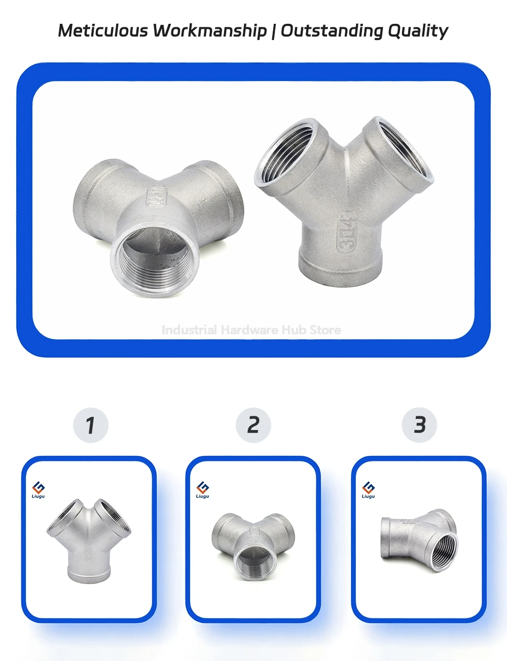 Y-Stück mit Innengewinde aus Edelstahl SS304, 1/4" 3/8" 1/2" 3/4" 1" BSP für Sanitär-, Gas- und Wasserversorgung – Detail 1