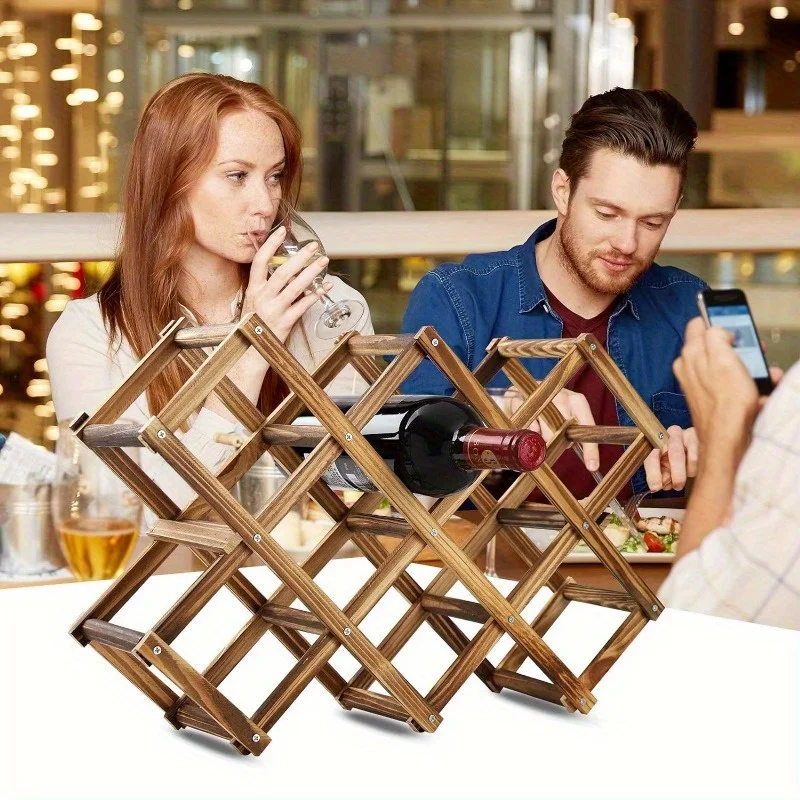 Durable Solid Wood Foldable Wine Rack - Elegant and Space Saving Wine Bottle Storage Kitchen and Dining Room Decoration 1 Piece