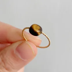 Natural Irregular Stone Beads Ring Pink Quartzs Tiger Eye Gold Color Rings Trendy Female Wedding Party Finger Ring Jewelry Gift