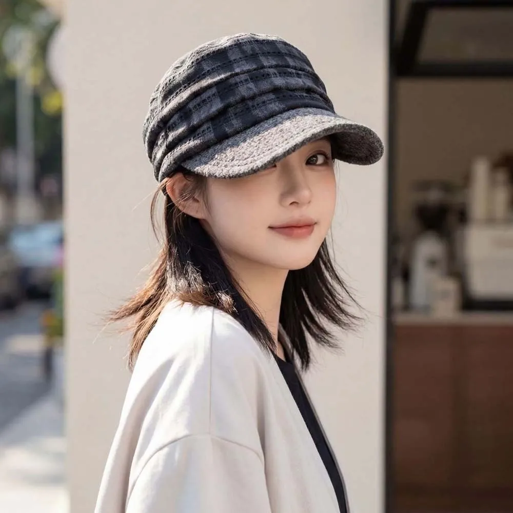 Grid Peaked Hat Warm Plaid Newsboy Cap Soft All Match Checked Slouchy Hat Thick Comfortable Visor Beret Cap Ladies