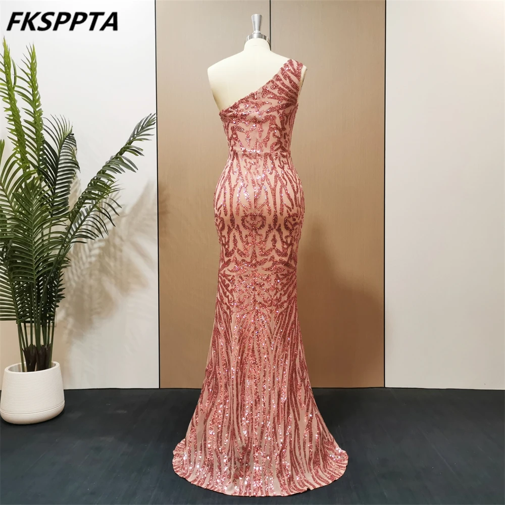 Vestido de noche de sirena rosa para mujer, vestido de fiesta de graduación, largo hasta el suelo, un hombro, elástico, lentejuelas, talla grande, encantador, en Stock