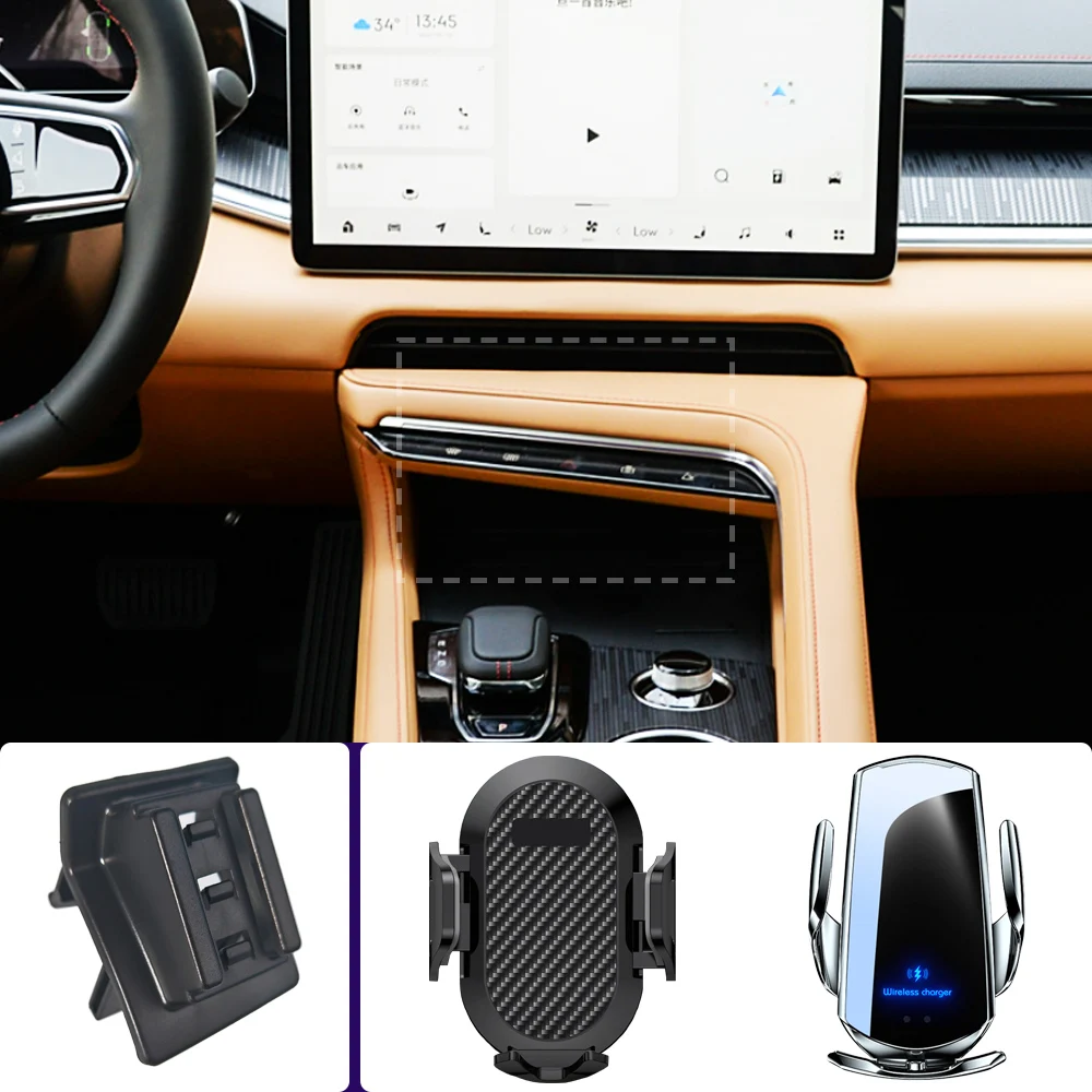 Car Phone Holder For ZEEKR 001 2021 2022 2023 Mobile Phone Mounts Car Wireless Charging Special Fixed Base Accessories