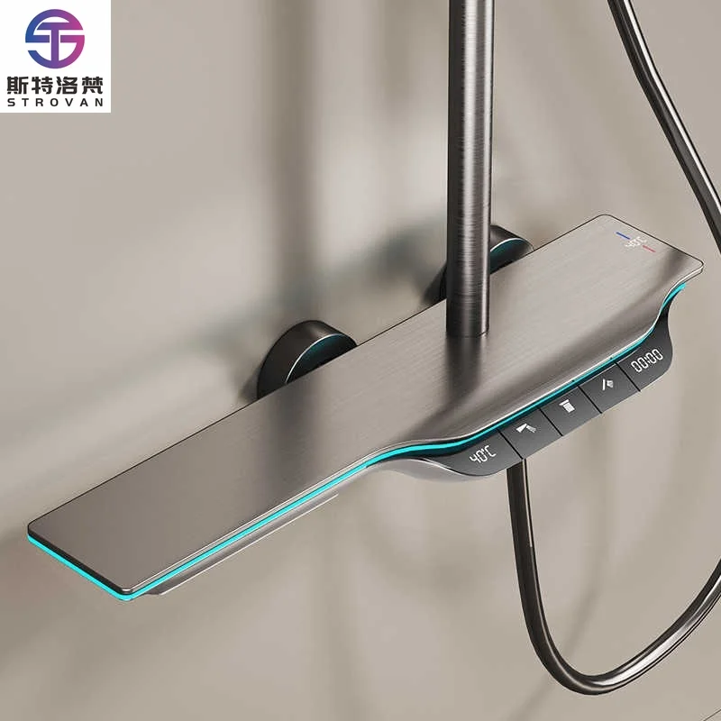 

Square Piano Key Design Exposed Bathroom Shower Faucet Cold Hot Shower Mixer Set With Brass Body Waterfall 3 Way Water