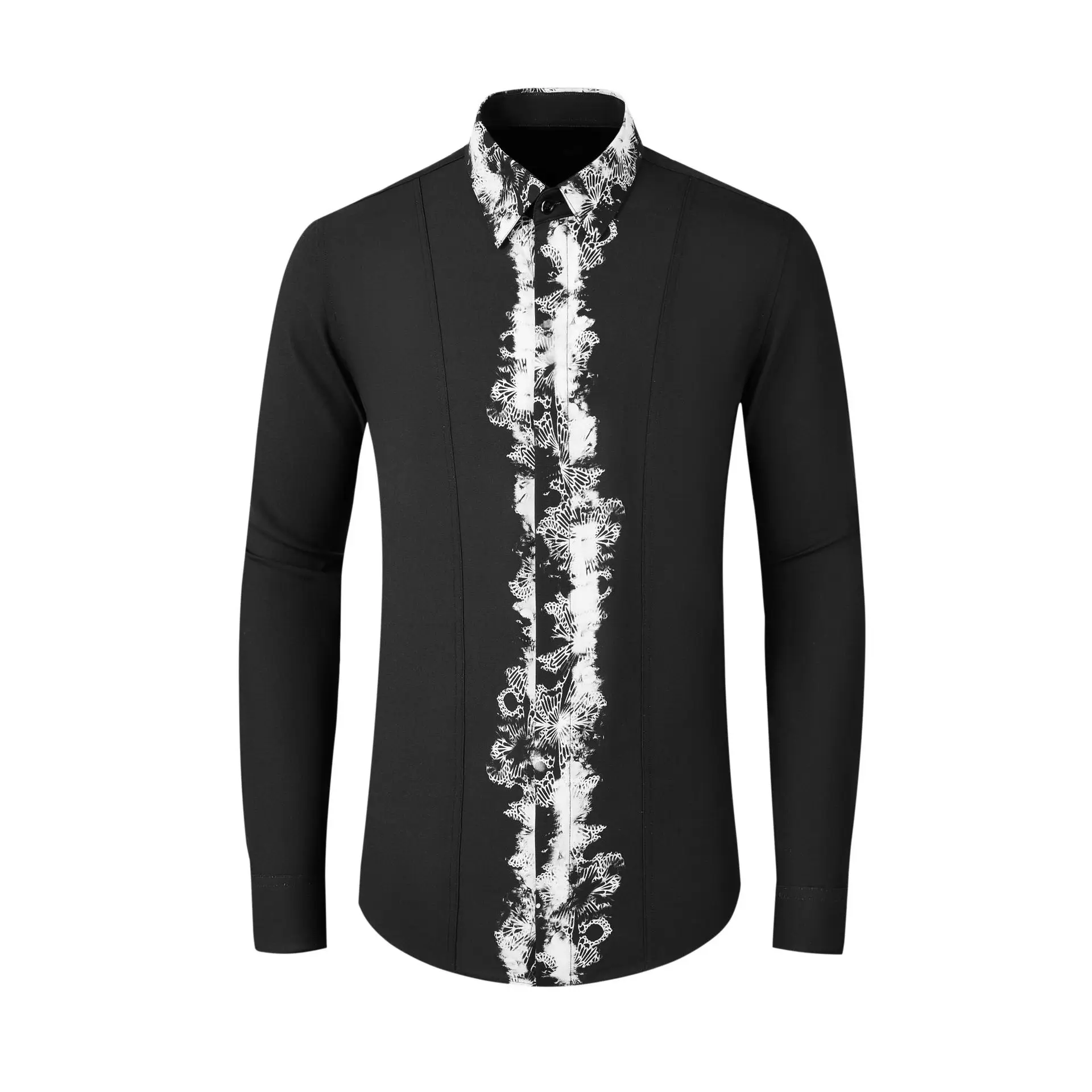 

New collar and placket ink dyed high-end Tencel material men's long sleeved shirt casual slim fit men's hair replacement