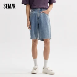 Semir Men Denim Cropped Pants 2024 Summer New Retro Washed Loose Straight Shorts Trendy And Versatile