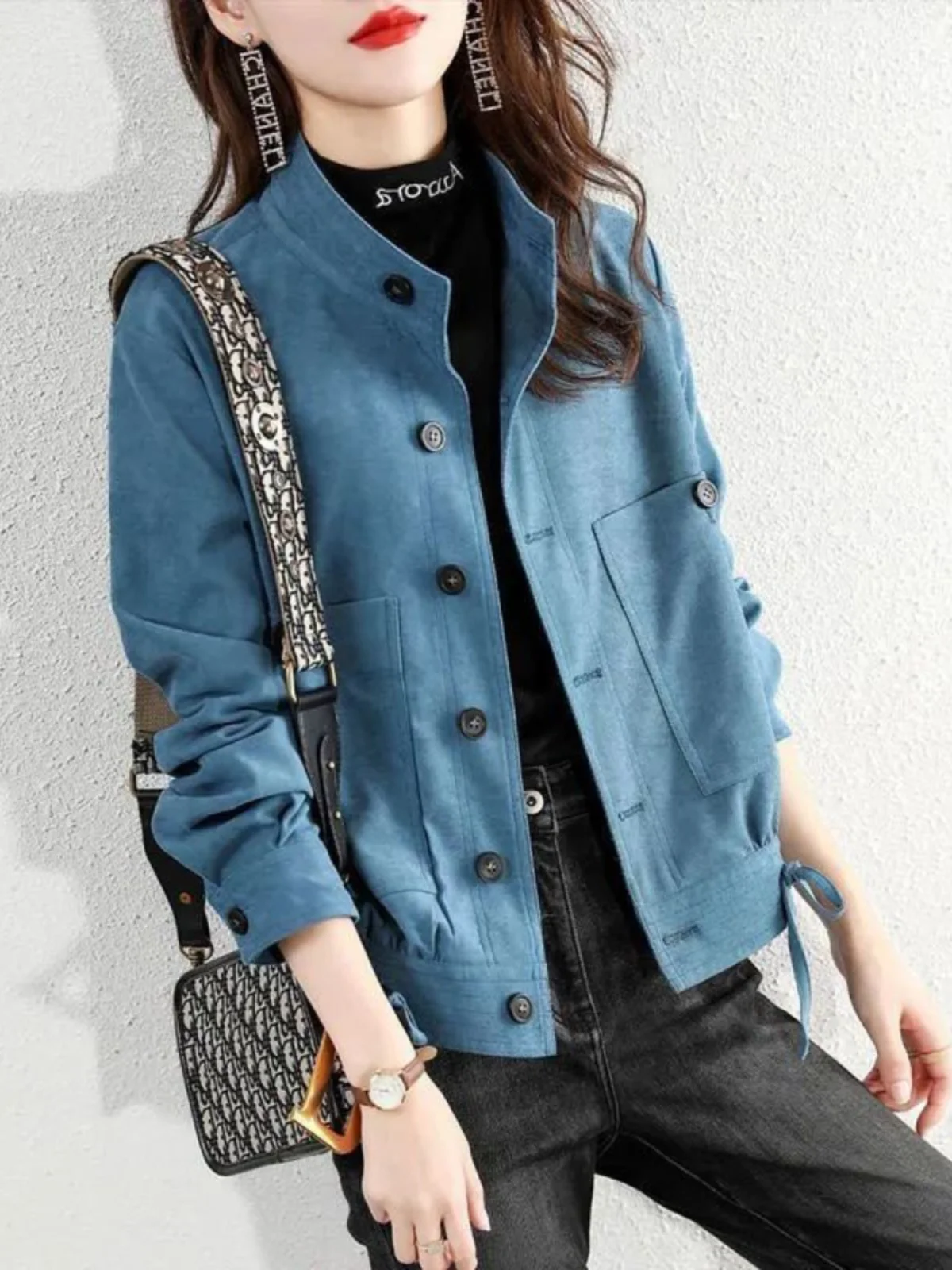 

Свободный крой или Jaet, женский открытый кардиган с воротником-стойкой, рабочая одежда на пуговицах, верхняя одежда Sle Faion, корейская однотонная одежда