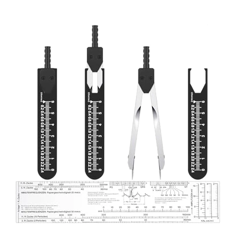 EKG Calipers And EKG Ruler Set ECG Calipers Drafting Electrocardiogram Divider ECG Calipers Measuring Tool For Nursing Durable