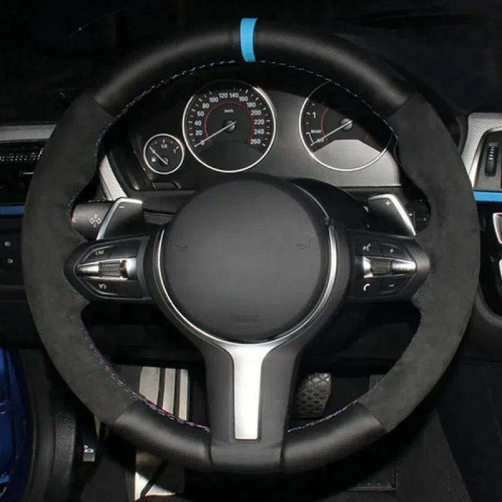 DIY Car Steering Wheel Cover Black Genuine Leather Suede For BMW F87 M2 F80 M3 F82 M4 M5 F12 F13 M6 F85 X5 X6 M F33 F30 M Sport