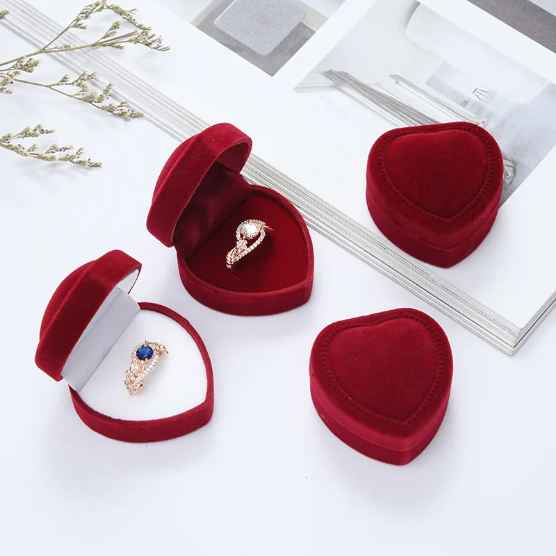 Color Corduroy Heart-shaped Jewelry Box Single Ring/ Necklace box Velvet Jewelry Boxes and Packaging