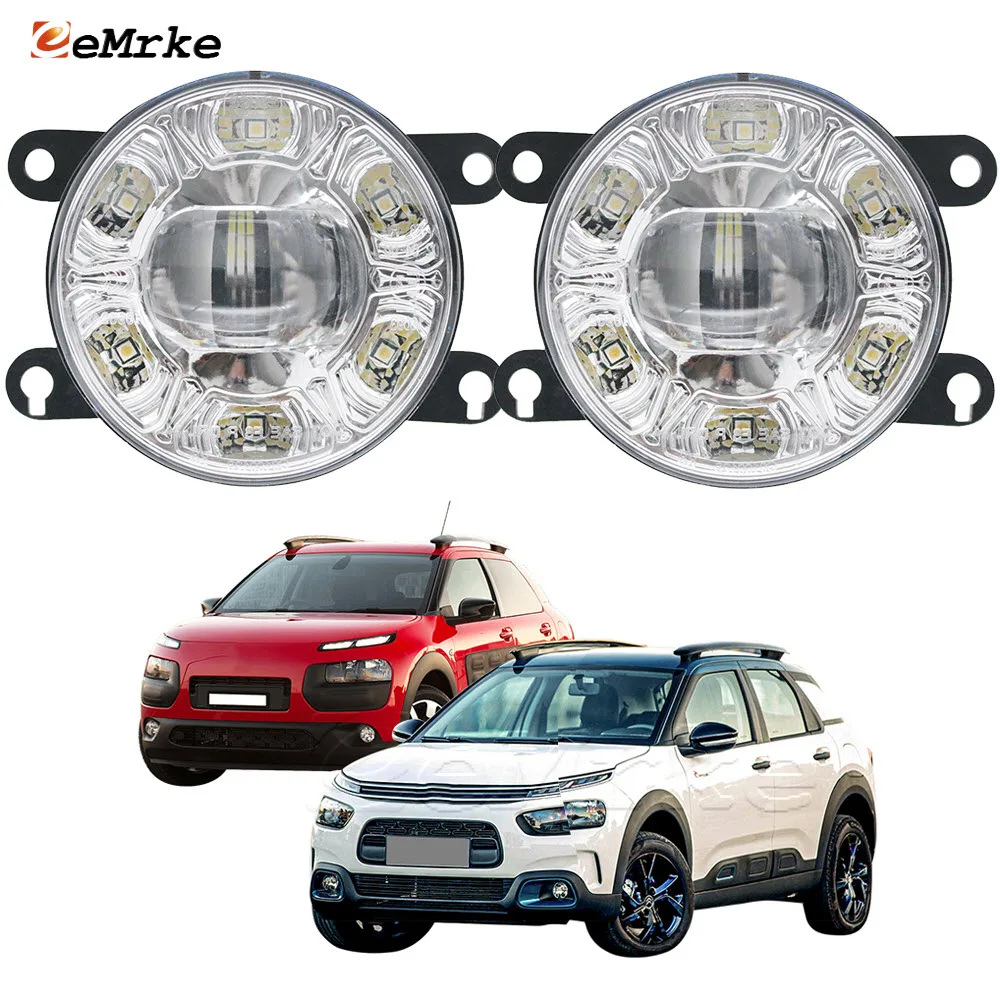 Pair Led Car Fog Lights Assembly For Citroen C4 Cactus, C4 AirCross PTF With Lens + 6 DRL Angel Eyes Daytime Running Light