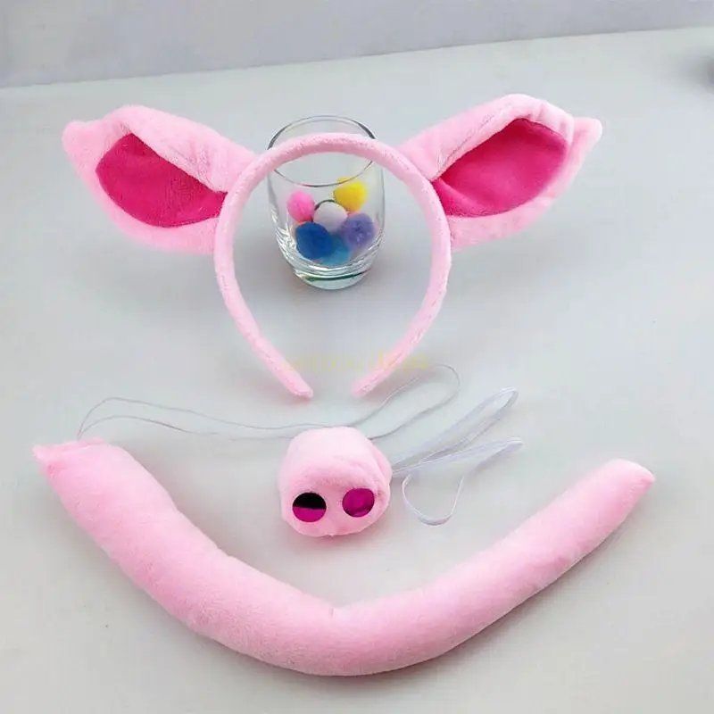 31BF – bandeau oreilles cochon, nez queue, ensemble d'accessoires Costume, coiffure d'animal d'halloween, cochon rose