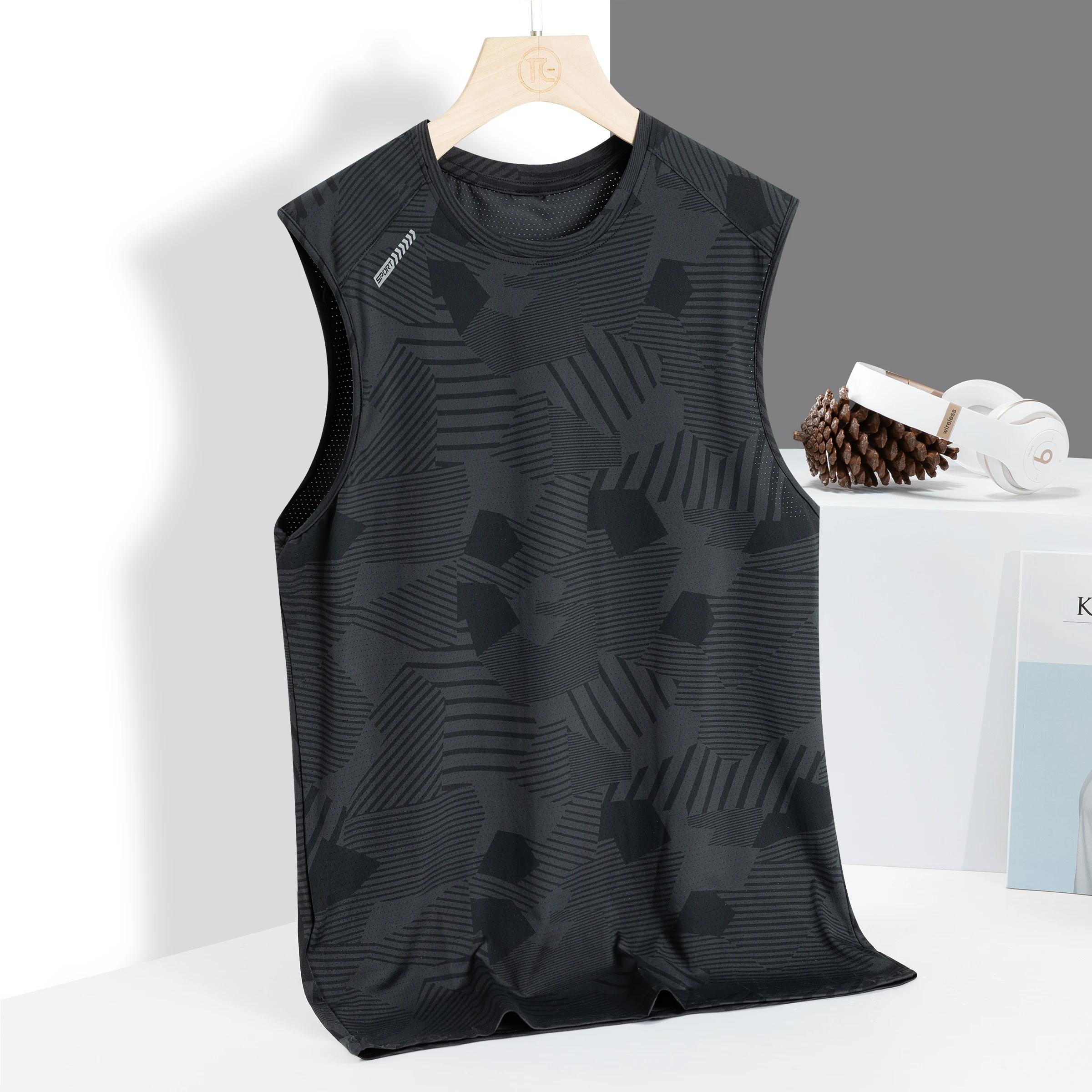 Ice vest men\'s sleeveless camisole short sleeved T-shirt technology fabric quick drying ice feeling thin sports top