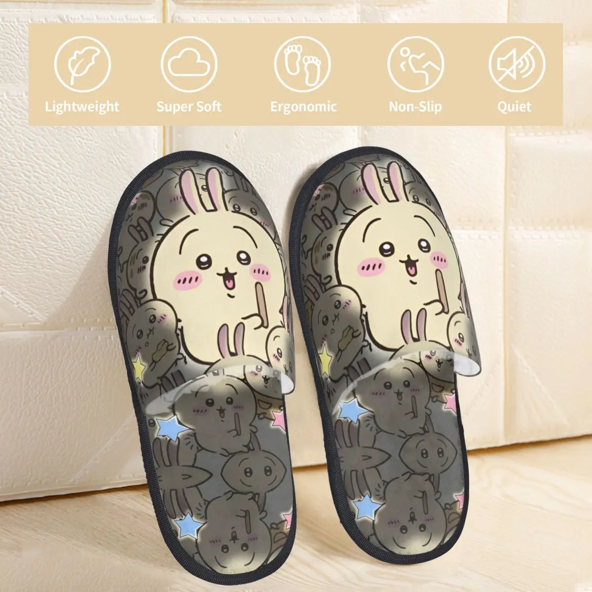 Chiikawa House Cotton Slippers Living Room Cozy Household Fur Slippers Slides Non-skid