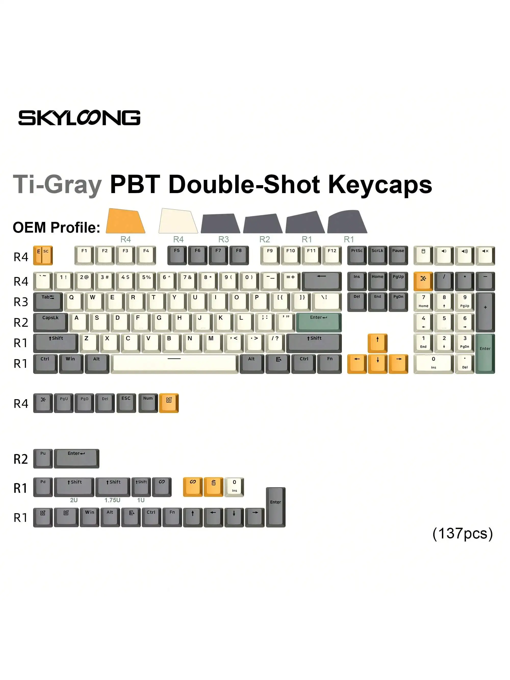 skyloong pbt 137 keycaps ti gray oem profile double shot acessorios para teclado mecanico 01