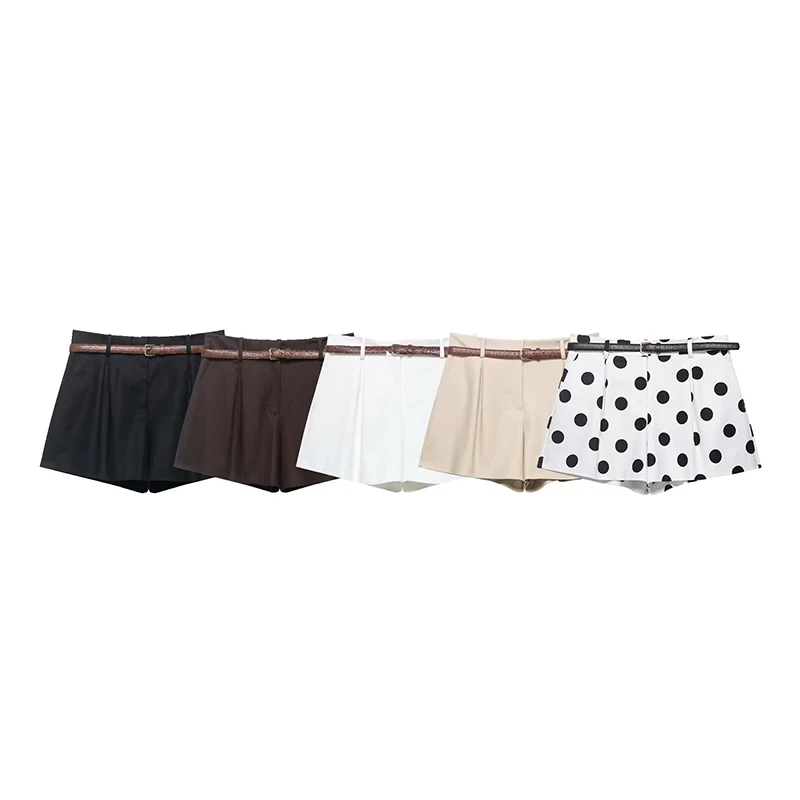 

YENKYE New 2026 Women Polka Dot High Waist Shorts With Belt Pleated Casual Summer Wide Leg Shorts