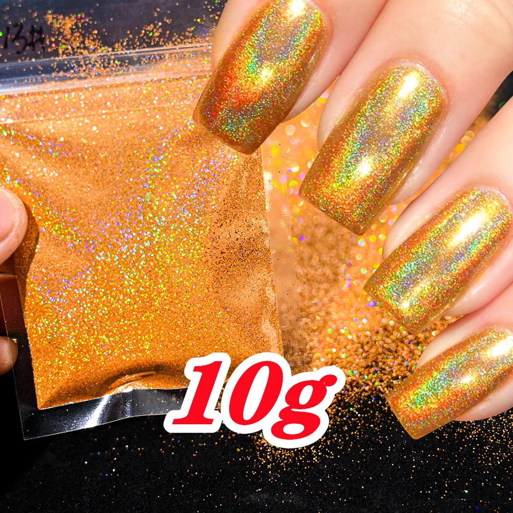 Laser holografischer Regenbogen-Nagelglitzer, 0,2 mm, glitzernde Nägel, Glitzerpulver, 10 g/5 g, schillernder Glitzerstaub, DIY-Nagelkunst-Dekoration