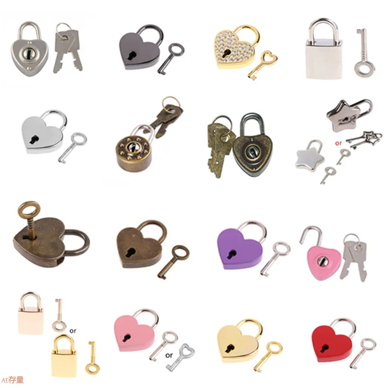 Heart Shape Padlocks Vintage Old Antique Style Mini Padlocks With Key Lock For Travel Wedding Jewelry Box Diary Book Suitcase